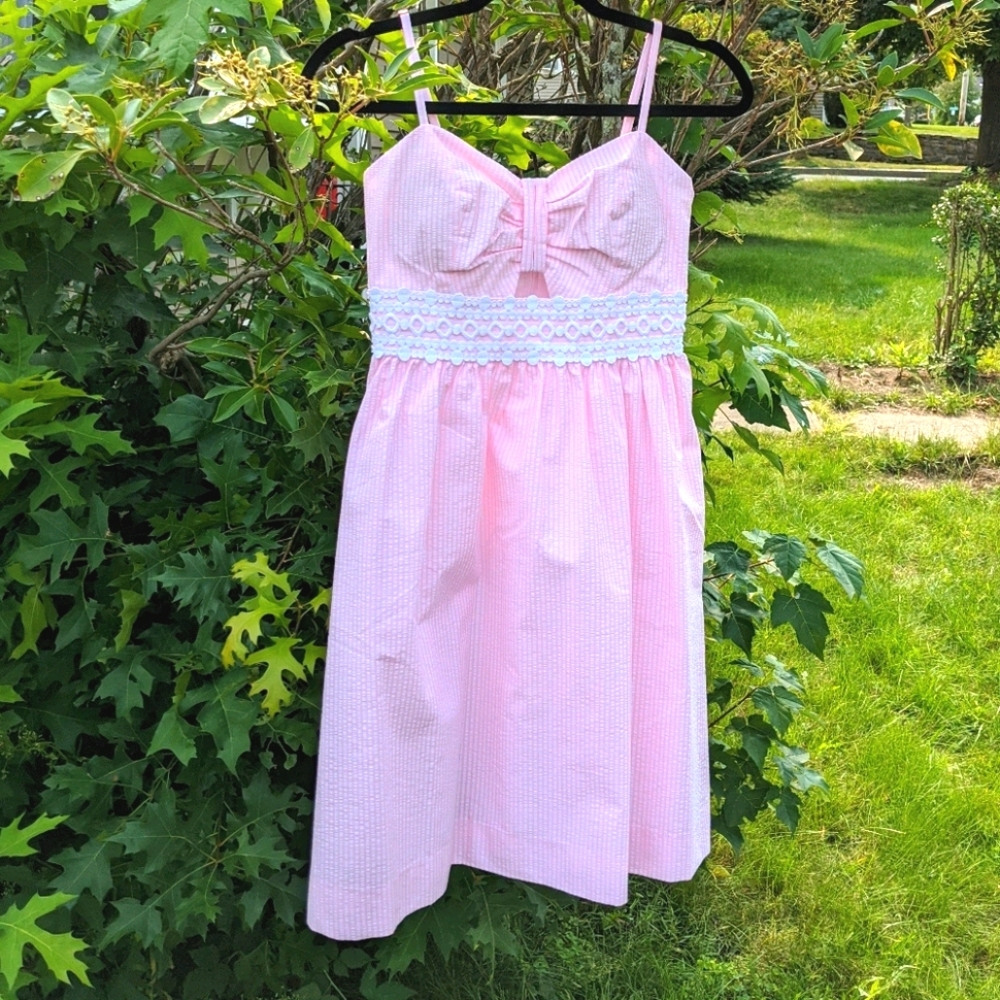 Katlynn Lilly Pulitzer Dress Striped hot Pink seersucker linen, lined